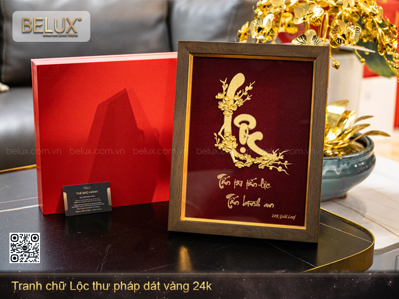 Tranh chữ Lộc thư pháp dát vàng 24k - 32x25cm